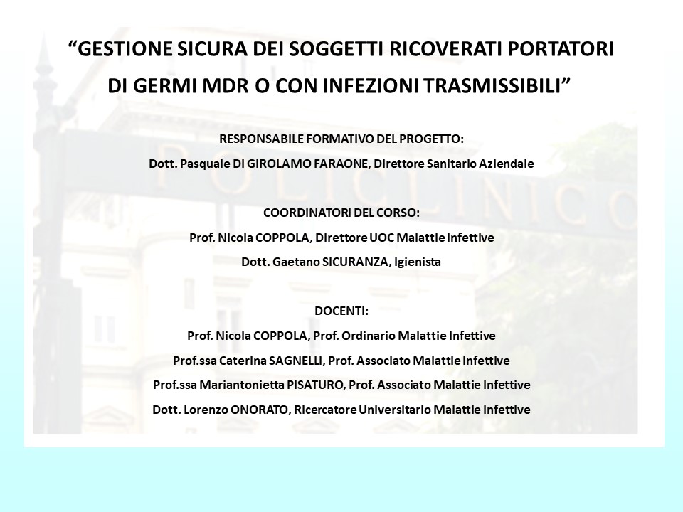 Course Image GESTIONE SICURA DEI SOGGETTI RICOVERATI PORTATORI DI GERMI MDR O CON INFEZIONI TRASMISSIBILI